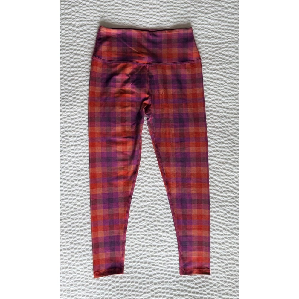 Beyond Yoga Plaid High Waist 7/8 Leggings Purple Red XL Made USA